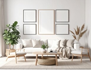 Mock up for panoramic photo presentation, photorealistic design with furniture