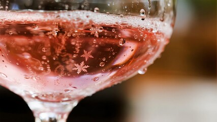 Elegant Rose Sparkling Wine Glass with Condensation Droplets, Refreshing Beverage Photography