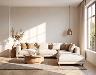 Mock up for panoramic photo presentation, photorealistic design with furniture