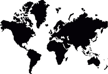 World map black silhouette simple design graphic element Isolated