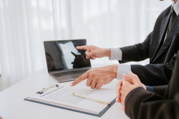 Male lawyer in the office with brass scale on wooden table. justice and law concept