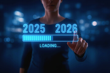 Happy New Year 2026 Digital Countdown Loading Bar Concept with Futuristic Touch Screen Interface