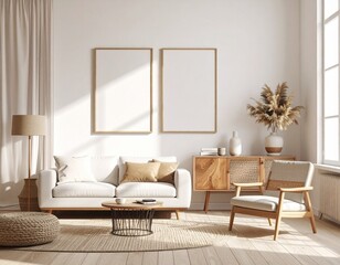 Mock up for panoramic photo presentation, photorealistic design with furniture