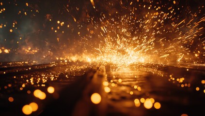 Sparks fly from metalwork in dark setting