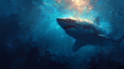 Fototapeta premium Majestic Great White Shark Underwater