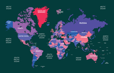 Naklejka premium World map countries infographic flat design colorful Vector 