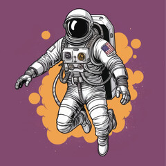 Detailed Illustration of an Astronaut Floating in Space with American Flag