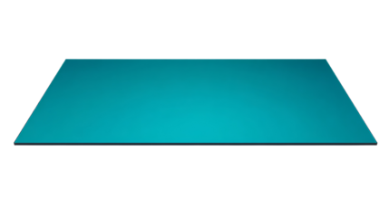 Abstract teal blue surface levitating gracefully against a transparent presentation area