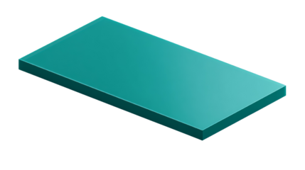 Dimensional turquoise block floating on an expansive transparent canvas with depth perception and