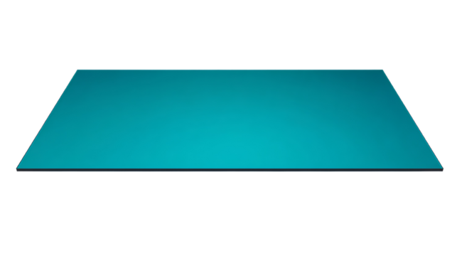 Abstract teal blue surface levitating gracefully against a transparent presentation area