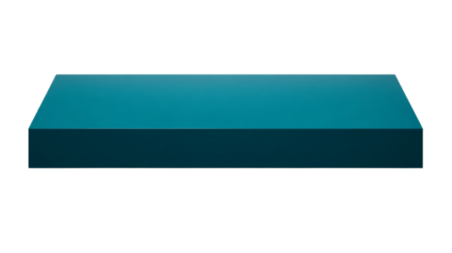 Elegant teal platform for product display against a seamless transparent surrounding field