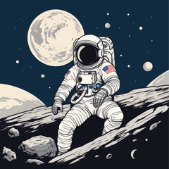 Astronaut on the Moon Observing the Celestial Bodies in Space