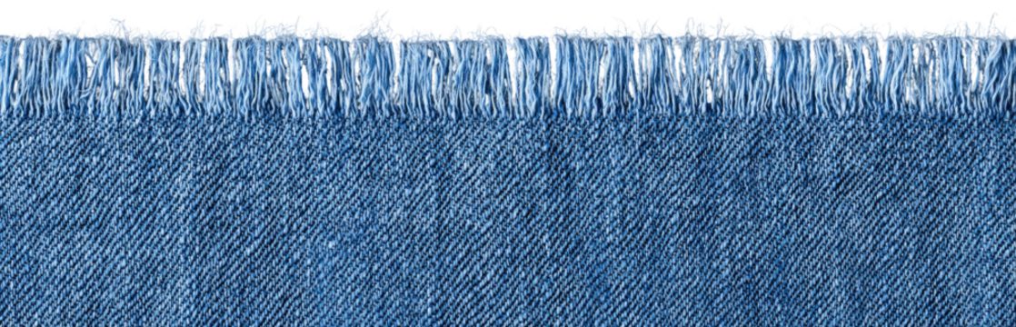 Distressed denim fabric with frayed edge