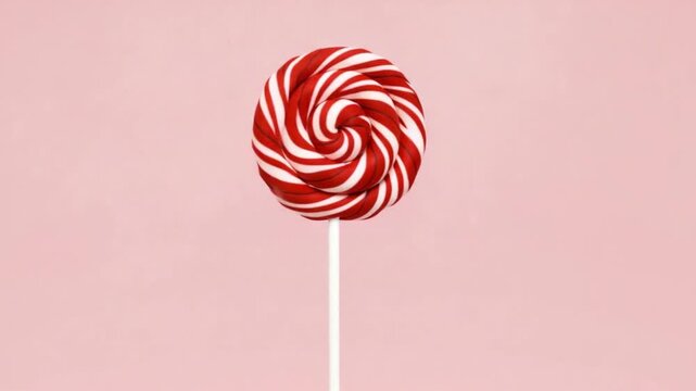 Lollipop on stick animation. Striped twisted candy. Sweet candy animation. Animation for new years day, winter holiday, dessert, new years event,