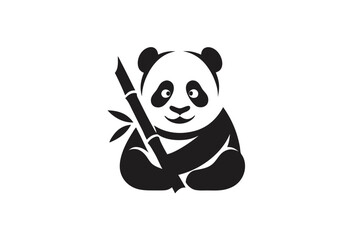 Happy Panda Face Holding Bamboo Shoot on White Background Logo Design