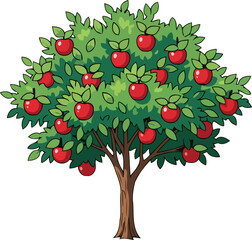 abundant apple tree a lush summer harvest illustration, isolated on transparent background