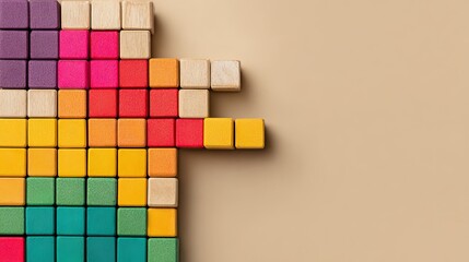 Colorful Wooden Blocks on Beige Background
