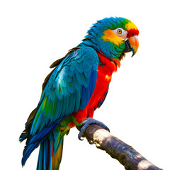 Fototapeta premium Vibrant macaw parrot perched on a branch isolated transparent background