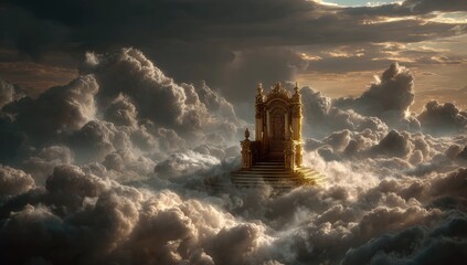 Golden throne floating amidst clouds