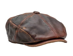 Distressed brown leather flat cap