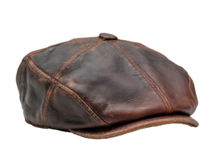 Distressed brown leather flat cap