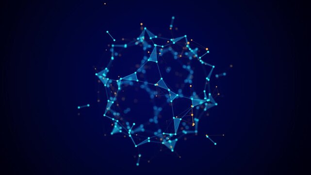 Futuristic digital shape in cyberspace. Presentation of global network connection structure. Visualization of data bind in metaverse. 3D motion animation in 4K resolution. 