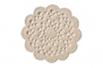 Beige handmade doily with a transparent background, showcasing detailed crochet work and delicate craftsmanship