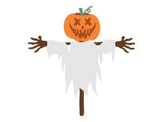 Scary Cartoon Scarecrow Pumpkin Illustration