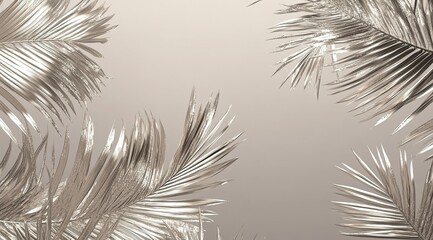 A gray sky with metallic silver palm leaves floating in the air © DnQajik