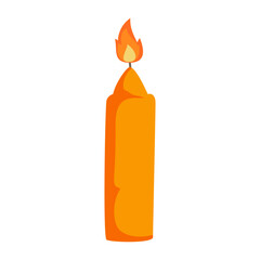 Bright orange candle with a vibrant flame against a white background, symbolizing warmth and light