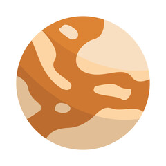 Stylized illustration of a planet with orange and cream swirls representing surface features