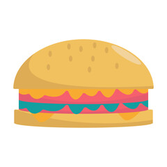 A delicious hamburger with layers of toppings served on a colorful plate, inviting a casual meal