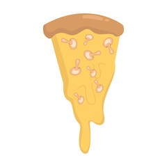Cartoon slice of pizza topped with mushrooms on a plain background, ideal for food-related content