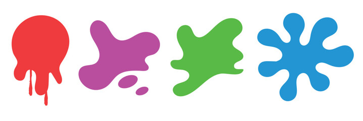 Colorful paint splatter shapes isolated on white. Collection of bright paint splatter shapes in blue, green, red, orange, and yellow, perfect for creative design. vector illustration. EPS 10


