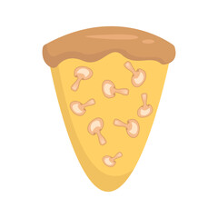 Cartoon-style pizza slice topped with mushrooms, isolated on a white background for food illustration