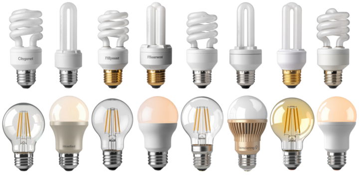 Assorted light bulbs energy saving illumination isolated on a transparent background image