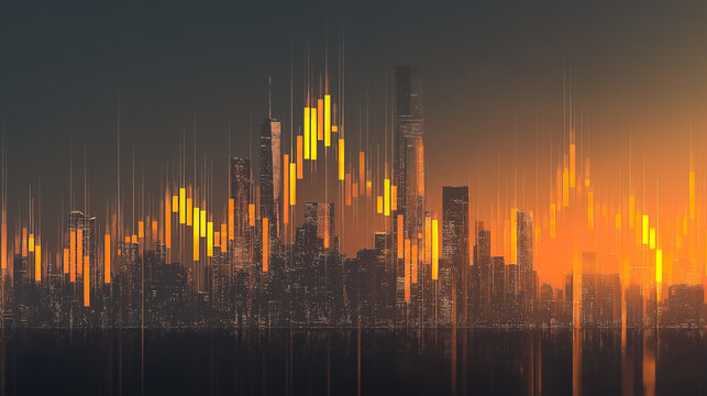 Financial Skyline: Charting Markets Over Urban Landscape Visualization of Trading Dynamics