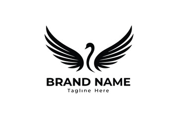 Elegant Black Swan with Winged Design on a Clean White Background Icon