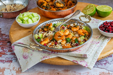 Tandoori prawns with wild rice