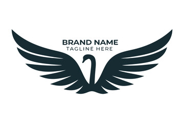 Elegant Swan Silhouette with Spread Wings Design on White Background