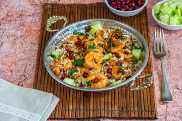 Tandoori prawns with wild rice
