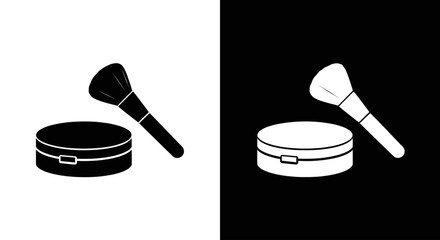 An outline style of a powder compact and brush, a modern and clean icon for a makeup artist or a beauty brand.