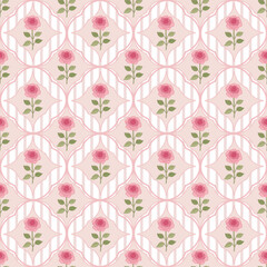 Seamless Vintage Pink Rose and Stripe Pattern