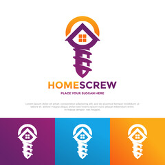 A creative logo combining a home and a screw. This unique design is perfect for businesses in construction, home repair, hardware stores, or real estate.