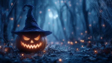 Halloween pumpkin in the forest