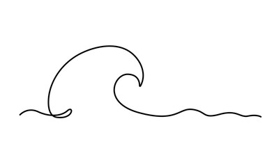 Wave Continuous One Line Drawing. Minimalistic Simple Linear Illustration of Simple Wave. One Line Art for Ocean Travel and Adventure, Minimalist Design.