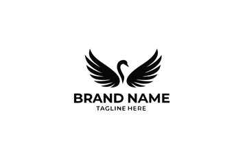 Elegant Swan Logo with Wings on White Background Design