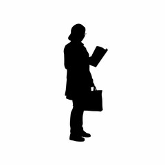 Silhouette of a woman reviewing her grocery list with a shopping bag