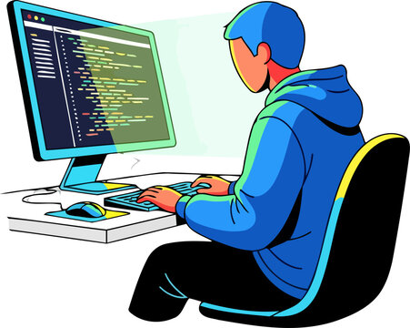 recommend clip art: focused programmer deep in code, building the digital future, isolated on transparent background