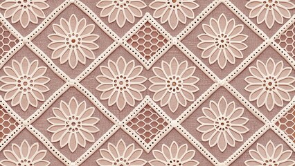 Intricate vintage floral lace pattern with diamond shapes and delicate texture in soft neutral tones